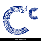 Style vector word font oriental type pattern japan year design asian china porcelain ABC number