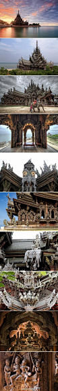 【泰国 真理的圣殿】长105、宽100、总面积2115平方米。用材主要是、柚木、硬木、紫檀木。目前还在建造中，预计2025年完工