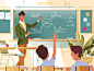 Schoolboys in lesson kit8 flat vector illustration teenager pupil tutorial lesson schooling school teacher