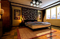 中式风格别墅五室三厅卧室床地毯灯具壁画装修效果图