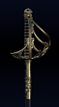 French sword, Anastasia Fileva : This model sculpted, retopologed in ZBrush, baked displaced map and normal map, rendered in V-Ray, 3d's Max. We saw it in Army Museum in Paris, I was inspired by the sable and decided to sculpt it. <br/>I made it in 