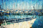 码头与船的抽象背景。油画风格。