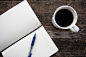 Photograph image of coffee cup with notebook and pen on an old wooden table by Benjamin King on 500px