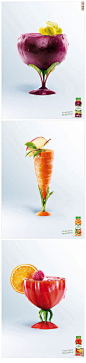 [] 设计现场巴黎的广告公司 BEING TBWA 为果昔品牌Pierre Martinet 制作的创意广告 “蔬果鸡尾酒”。来自:新浪微博