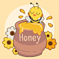 卡通蜜蜂与蜂蜜罐子矢量图素材
