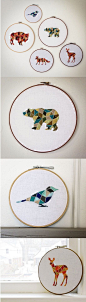 mosaic-style animal embroidery.