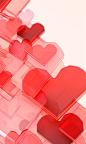 valentines day 3d heart background, in the style of toyo ito, translucent layers, puzzle-like pieces, minimalistic abstraction, low depth of field, light beige and crimson, vibrant glasswork studies