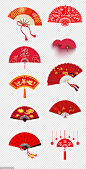 源文件-中国风扇子 中国风 红色 新年 福字 PNG免扣设计素材