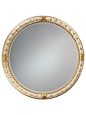 Inviting Home - Round Neoclassic Mirror - framed round wall mirror is hand crafted in neoclassic design with antiqued gold-leaf accents and beveled glass; 41-1/2" diameter; hand-crafted in Italy Neoclassic style round carved wood mirror. This beautif