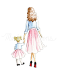 Customizable Mother Daughter Fashion Illustration