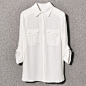 ATTAV 男友风 胸前简约设计感双口袋基本款七分袖黑白衬衫-淘宝网