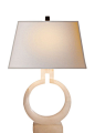 20"H RING TABLE LAMP IN ALABASTER WITH NATURAL PAPER SHADE: 