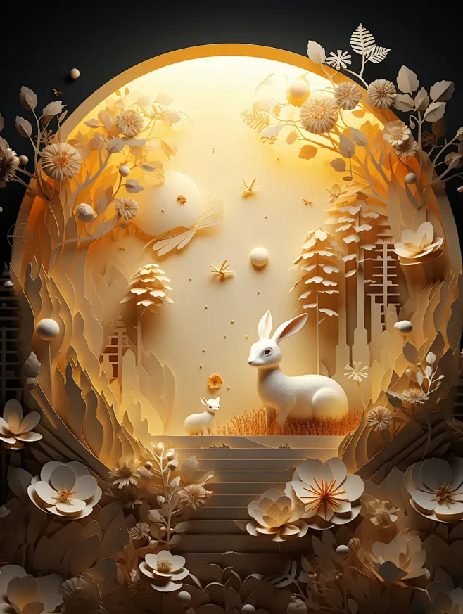 传统中秋节月亮兔子海报设计素材midjo...