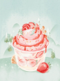 夏天插画 草莓冰淇淋