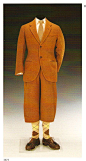 1924 rust Harris tweed golfing suit. Jacket by Scholte of London, trousers by Forster & Sons. Jacket has a convertible collar for cold weather.  Trousers “cut high in the waist" and originally supported by an inner elasticated girdle to maintain 