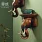泰域 泰式客厅墙壁挂饰木雕挂件 东南亚手工雕刻壁饰大象头墙饰