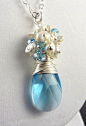 SALE  Aquamarine Blue Swarovski Crystal Cream by AstersInAugust, $52.00  #珠宝首饰# #项链# #蓝水晶# #蓝晶项链# #复古#