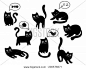 A set of black cats. A collection of cartoon cats for Halloween. Lovely playing black kittens. Vector illustration of pet pets.