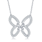 Beaux Bijoux 925 Sterling Silver Sparkling Zirconia Open Double Butterfly Pendant 16+2" Necklace