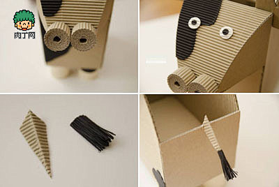 纸板组装玩具 瓦楞纸DIY可爱小牛纸巾盒...