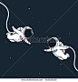Space love in cosmos.Astronaut girl and boy fly to meet each other.Romantic vector illustration