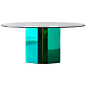 "Polygonon" Blue Oval Glass Table by Afra & Tobia Scarpa for B & B Italia, 1984