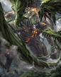 World of Warcraft Chronicle 2: Chapter 1 Primordial Draenor , Abe Taraky : Grond fighting a giant plant kaiju. 

You can find the full version of these and other images on my site, www.abetaraky.com, Let me know what you think!