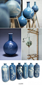 【蓝底白花瓷器】英国Glithero工作室的实验作品Blueware蓝底白花瓷器。