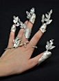 Dipped in silver... decorative hand piece with leaf detail; cast silver finger jewellery design; art jewelry // Heather Roblin: 