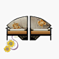 新中式沙发椅 牡丹印画布艺扇形多人座 简约现代影楼实木家具定制-淘宝网