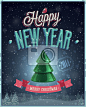 New Year Poster with Christmas tree. Vector illustration._Yestone