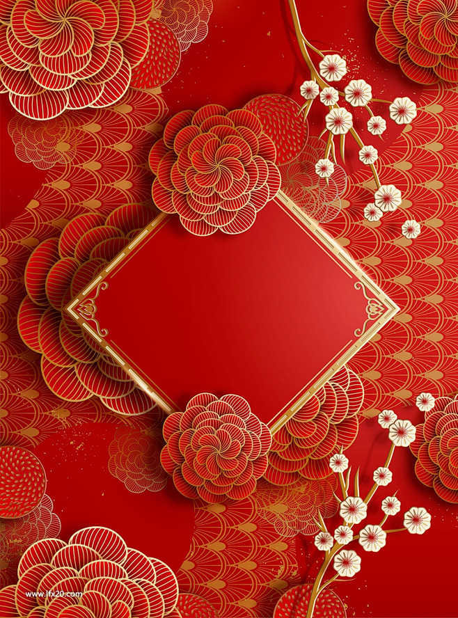 中式新年春节灯笼猪年莲花红色元素