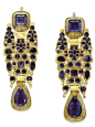 A SET OF ANTIQUE IBERIAN AMETHYST JEWELLERY   Comprising a pair of large ear pendants designed as square-cut amethyst tops, suspending a detachable flowering amethyst closed back pendant, to the pear-shaped amethyst detachable terminals, with additional f