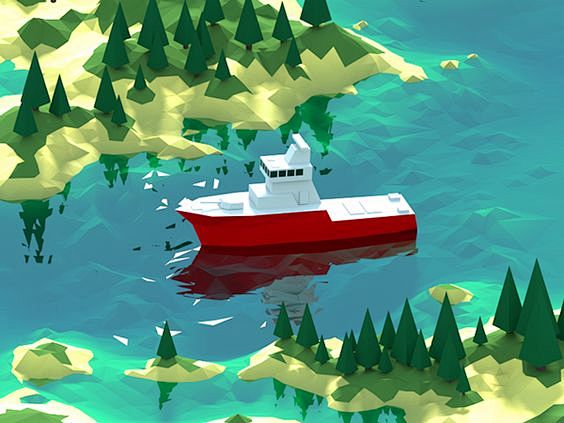 low poly ship scene