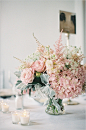 TableScapes...Table Settings / pink hydranga floral arrangement