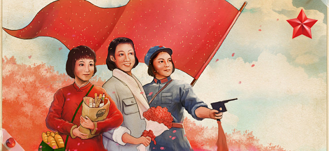 红星闪闪歌颂革命中国风红色手绘背景_新图...