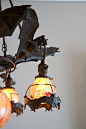 <3 Austrian Bronze Bat Chandelier with Glass Orbs: 
