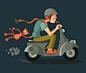 A motorcyclist and a cat : Design of characters. A motorcyclist and a cat