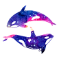 海洋 鲸鱼 PNG 水彩 星空 梦幻 唯美 小清新 手绘 水彩 手帐 插画 蓝鲸 炫彩 背景 免抠图PNG素材，更多素材尽在【点技能】