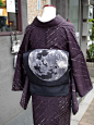 "A moon obi on a purple Kimono with starlight. Maybe it isn’t supposed to be starlight, but it gives the impression of one of those time-lapse photos of the night sky to me. Very romantic and a little dreamy. I think this would be a gorgeous outfit t