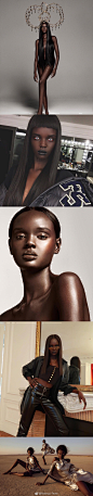 Nyadak Duckie Thot 加纳和英国混血，刚出道就被Rihanna钦点担任Fenty Beauty的模特。逆天的长腿简直就是芭比的真人版！因为肤色关系却从未放弃当麻豆的梦想，一步一脚印地成为现在超红的黑人模特。 ​​​​