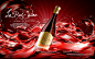 红色气泡酒 香槟酒 酒波荡漾 酒类促销海报设计AI 平面设计 海报