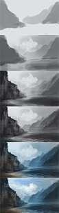 digital painting tutorial mountains water landscape environmental: 