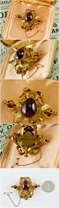 西洋古董珠宝售罄鉴赏 英国1860年15K金石榴石胸针150年老金饰-淘宝网
