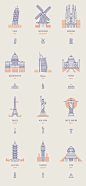 World Landmarks : We created a set of 12 line icons for some of the world's most famous landmarks.