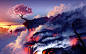 General 1920x1200 artwork cherry blossom trees lava clouds