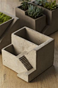 Cement Architectural Pot with Two Planters.: 