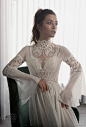 riki dalal 2018 glamour bridal long bell sleeves high neck heavily embellished bodice romantic bohemian a  line wedding dress cross strap back sweep train (4) zv