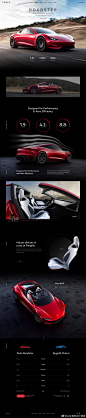 特斯拉电动跑车 Roadster 的产品官网首页概念稿设计 Concept: Tesla Roadster by Flatstudio #网页设计# ​​​​