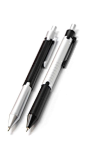 KOH-I-NOOR – #5781 mechanical pencil, 0.7mm. Two-toned metal body in black and silver with flared fore and aft sections. Schmidt DSM pencil mechanism is swappable with some Parker type refills, turning this into a clicker ballpoint pen.